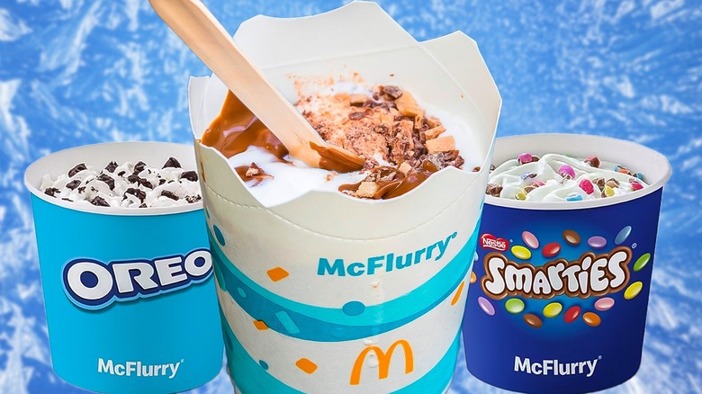 McDonald's McFlurry in white cup beside Oreo and Smarties McFlurries