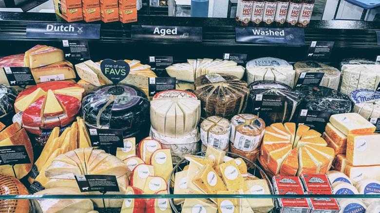 A display of cheese options at a Schnuck's store