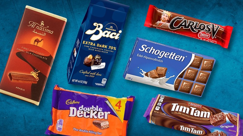 variety of chocolate on a blue background