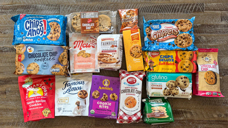 Cookie packages on wooden surface