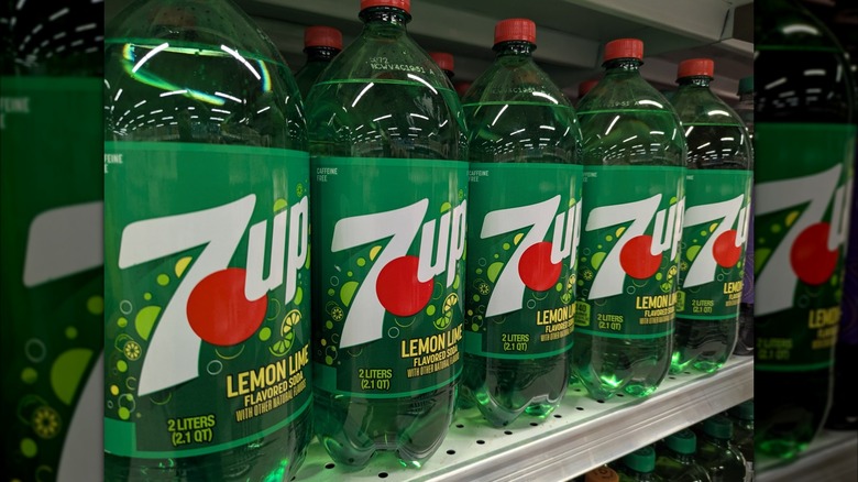 7Up bottles in a store aisle