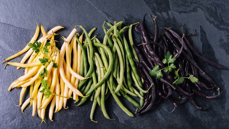 An assortment of bean varieties on a black background.