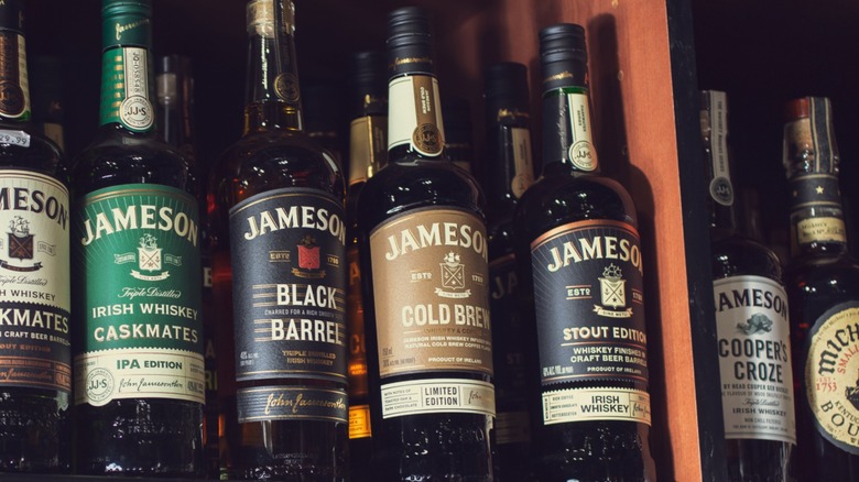 Bottles of Jameson products on a shelf