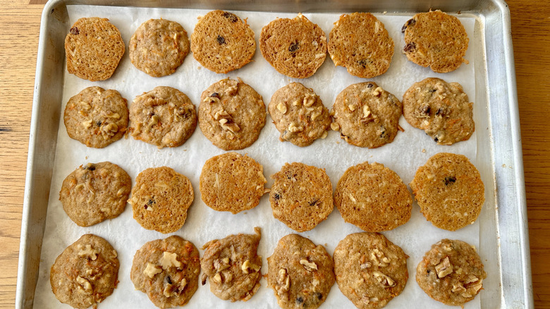 Carrot cake cookies on baking sheet