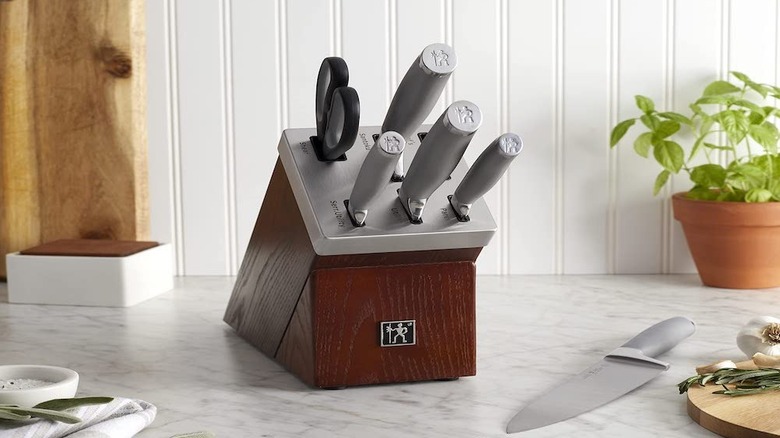 knife block with plant