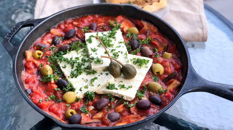 cast iron skillet with food