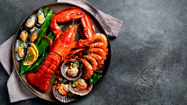 A lobster on a plate offset to the left