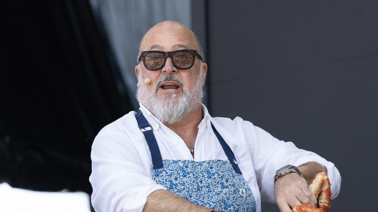 Andrew Zimmern doing a cooking demonstration