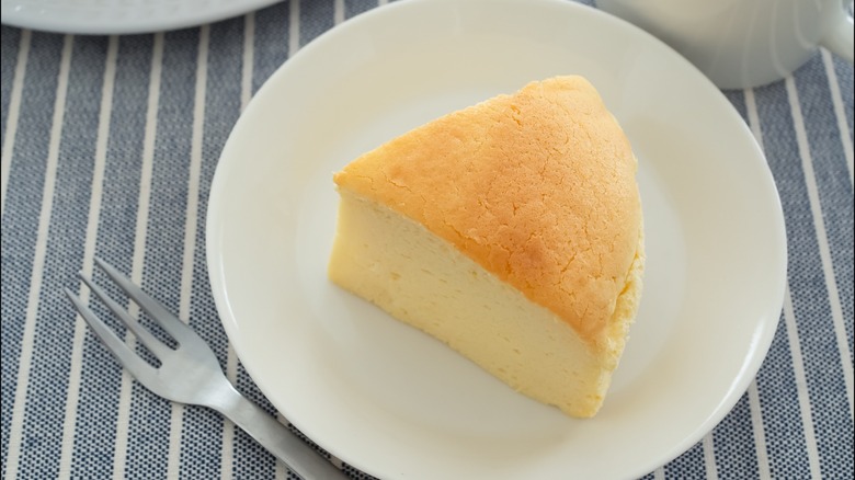 A slice of Japanese cheesecake
